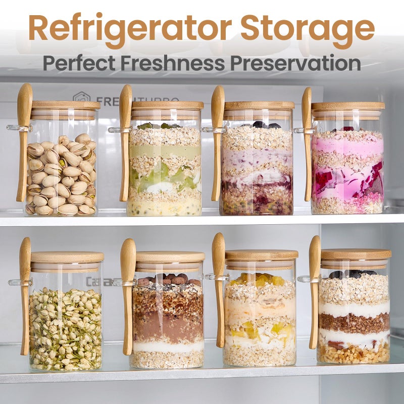 Spreccio 4 Pack Overnight Oats Containers with Bamboo Lids and Spoons - 22 oz Airtight Glass Jars with Lid, Meal Prep Jars for Chia Pudding, Yogurt, Salad, Cereal, Coffee, Flour | Food Storage Canister - Image 5