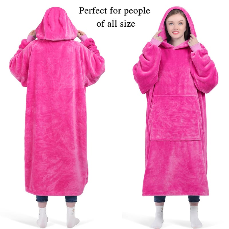 كيه بي بليس بطانية هوديي Kpblis للنساء والرجال قميص من النوع الثني قذرًا دافئًا ودافئًا من الصوف المتضخم مع الأكمام والجيب العملاق للبالغين والأطفال الوردي - Image 2