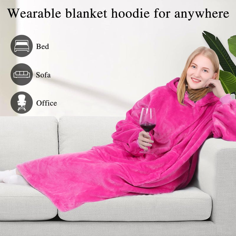 كيه بي بليس بطانية هوديي Kpblis للنساء والرجال قميص من النوع الثني قذرًا دافئًا ودافئًا من الصوف المتضخم مع الأكمام والجيب العملاق للبالغين والأطفال الوردي - Image 3