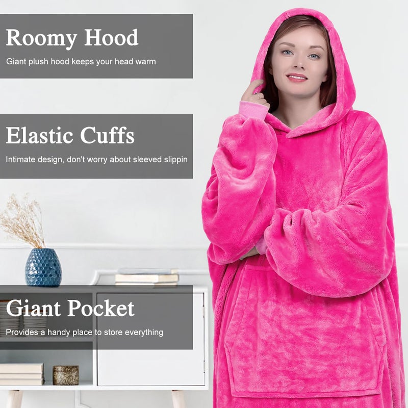 كيه بي بليس بطانية هوديي Kpblis للنساء والرجال قميص من النوع الثني قذرًا دافئًا ودافئًا من الصوف المتضخم مع الأكمام والجيب العملاق للبالغين والأطفال الوردي - Image 5