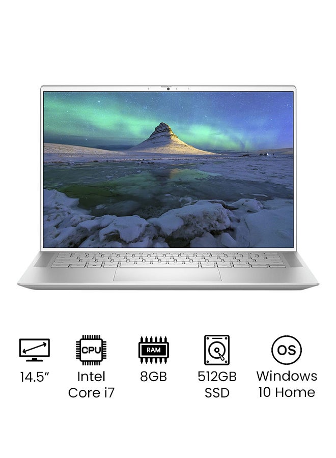 DELL Inspiron 7400 Notebook With 14.5-Inch QHD Display, Core i7-1165G7 Processor/8GB RAM/512GB SSD/Intel Iris Xe Graphics/Windows 10 Home/ENG-AR KB English/Arabic Silver - Image 1