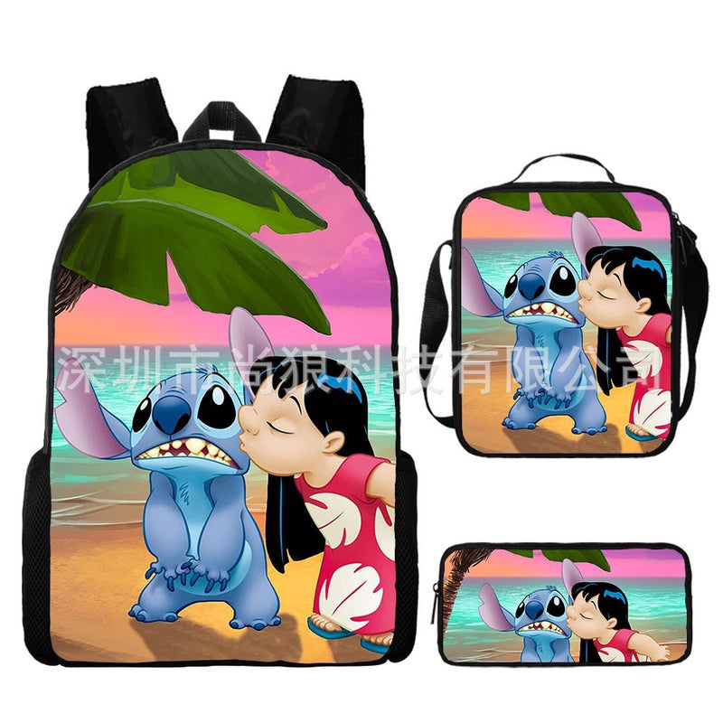 Amazon New Cartoon stitch stitch Three-Piece Set Schoolbag Backpack Backpack for Primary and Secondary School Students 3 Styles 