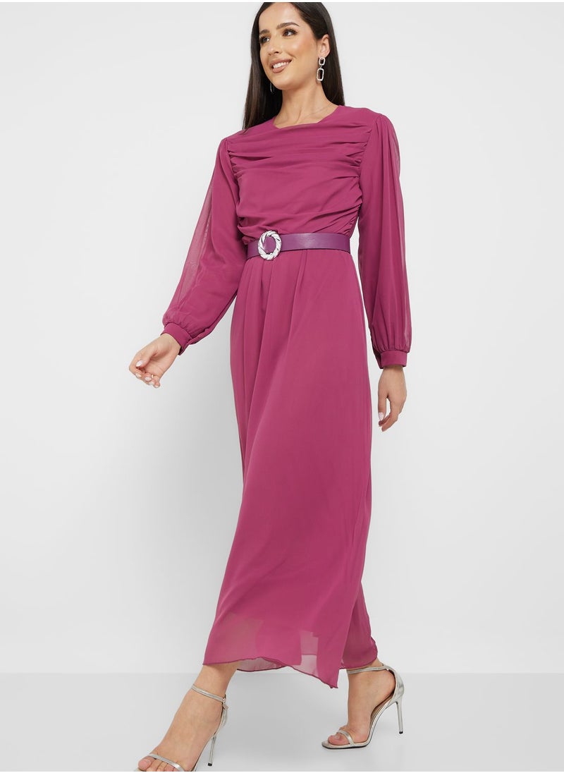 Khizana - Ruched Detail Belted Dress - Image 1
