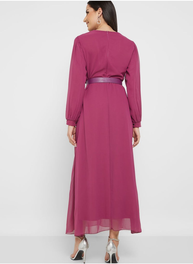 Khizana - Ruched Detail Belted Dress - Image 1