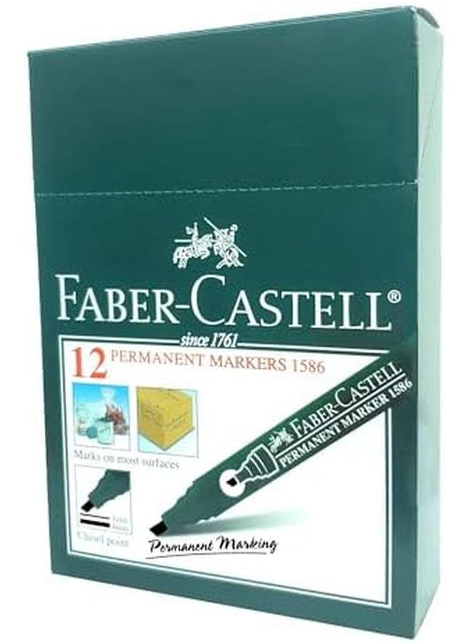 FABER-CASTELL - Permanent Markers Chisel Tip Color Black Box Of 12 - Image 1