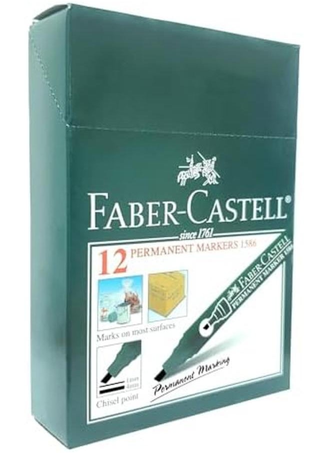 FABER-CASTELL - Permanent Markers Chisel Tip Color Black Box Of 12 - Image 1