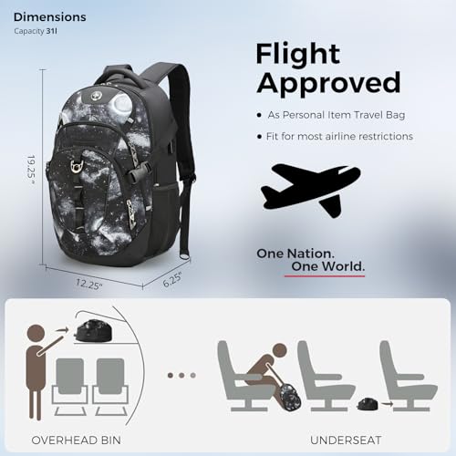 Swissdigital Laptop Backpack with USB Charging Port, Travel Backpack Fits 15.6 inches Computer, 31L Backpack for Men, Starry Sky | SD803-98 - Image 3
