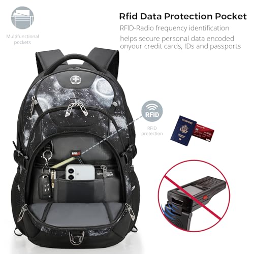 Swissdigital Laptop Backpack with USB Charging Port, Travel Backpack Fits 15.6 inches Computer, 31L Backpack for Men, Starry Sky | SD803-98 - Image 4