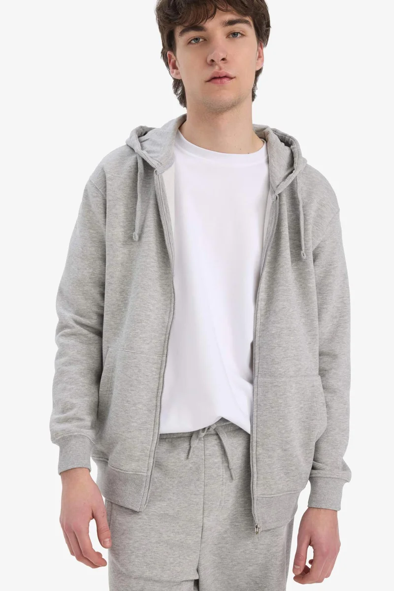 ديفاكتو Comfort Fit Hooded Thick Fabric Cardigan