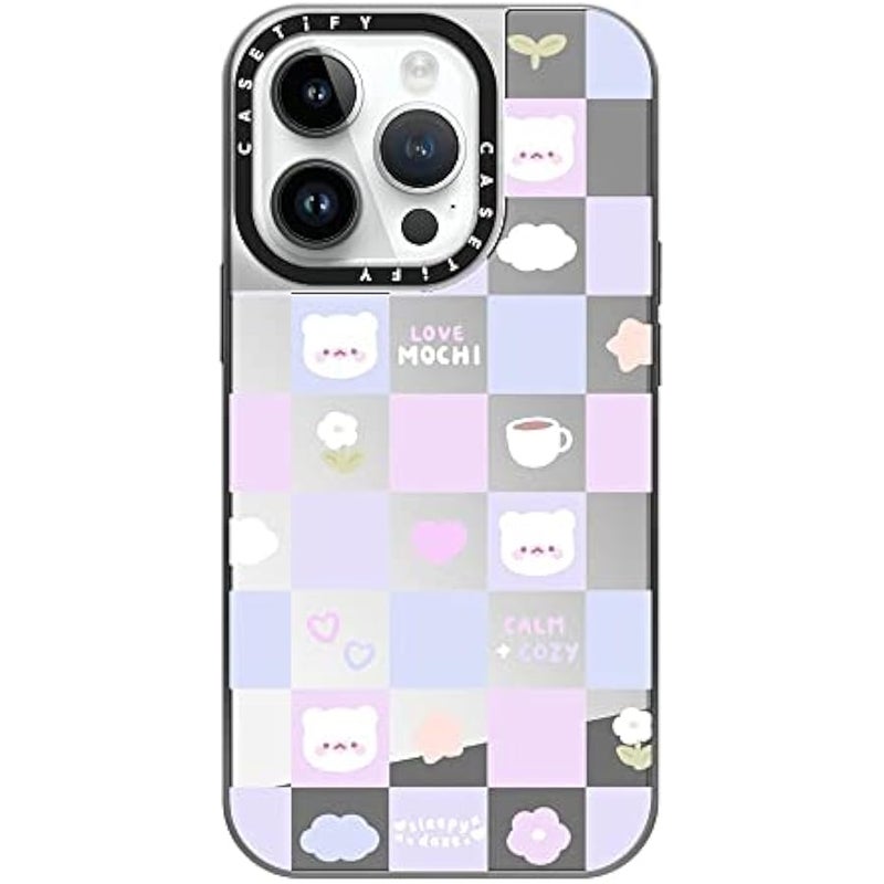 Casetify Mirror Case for iPhone 14 Pro Compatible with Magsafe - Mochi Checkers by sleepydaze - Silver on Silver - Image 2
