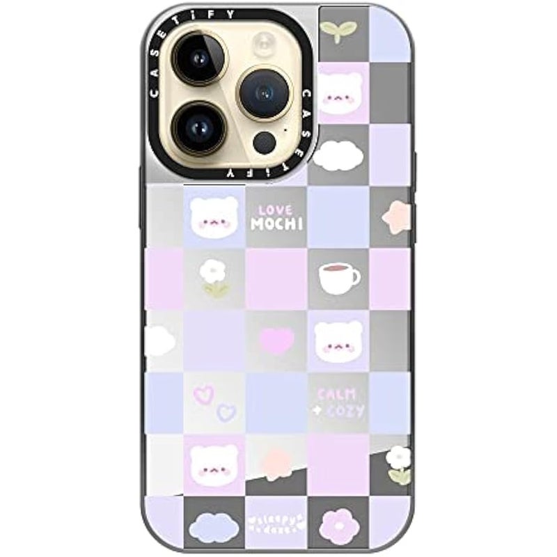 Casetify Mirror Case for iPhone 14 Pro Compatible with Magsafe - Mochi Checkers by sleepydaze - Silver on Silver - Image 4