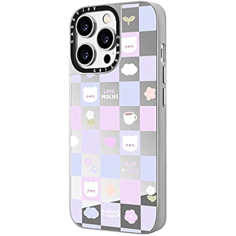 Casetify Mirror Case for iPhone 14 Pro Compatible with Magsafe - Mochi Checkers by sleepydaze - Silver on Silver - Image 5
