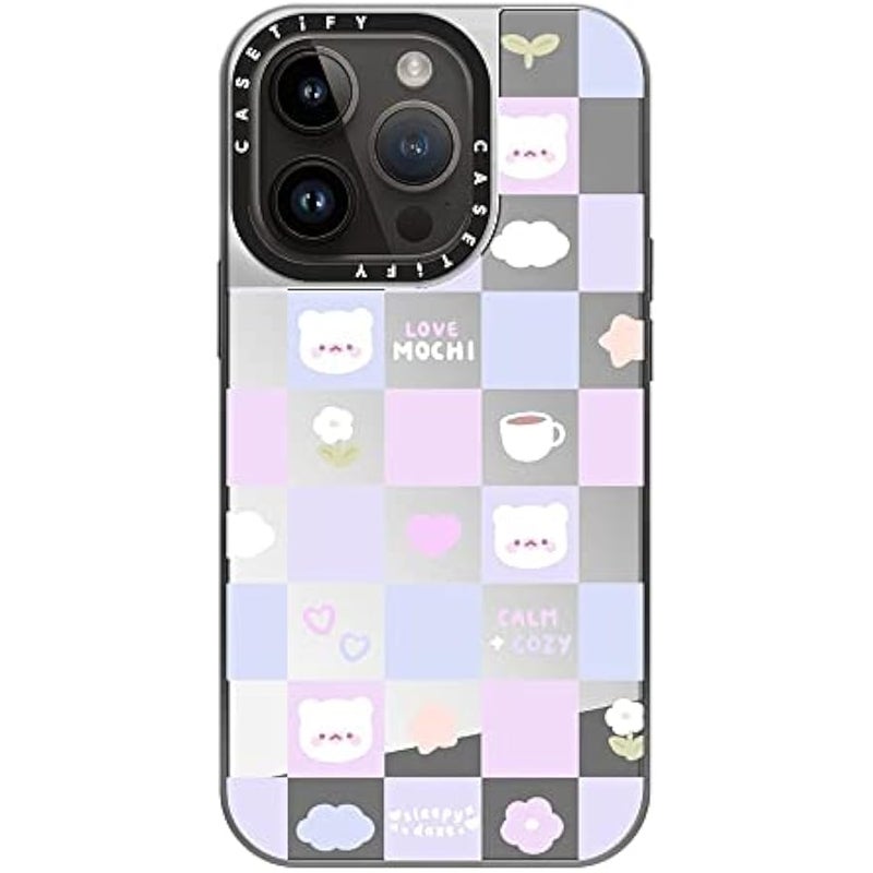 Casetify Mirror Case for iPhone 14 Pro Compatible with Magsafe - Mochi Checkers by sleepydaze - Silver on Silver - Image 3
