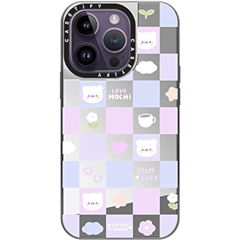 Casetify Mirror Case for iPhone 14 Pro Compatible with Magsafe - Mochi Checkers by sleepydaze - Silver on Silver - Image 1