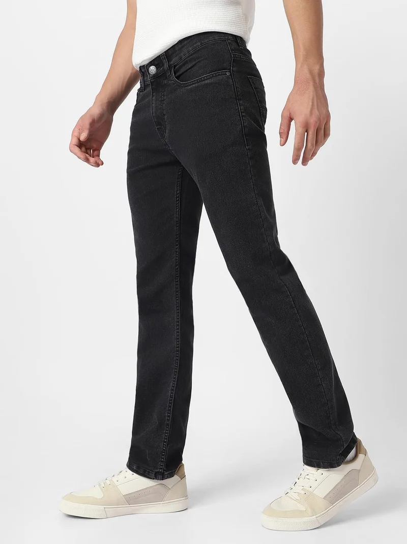 Urbano Fashion  Urbano Fashion Men's Black Regular Fit Washed Jeans Stretchable  | Best Price UAE