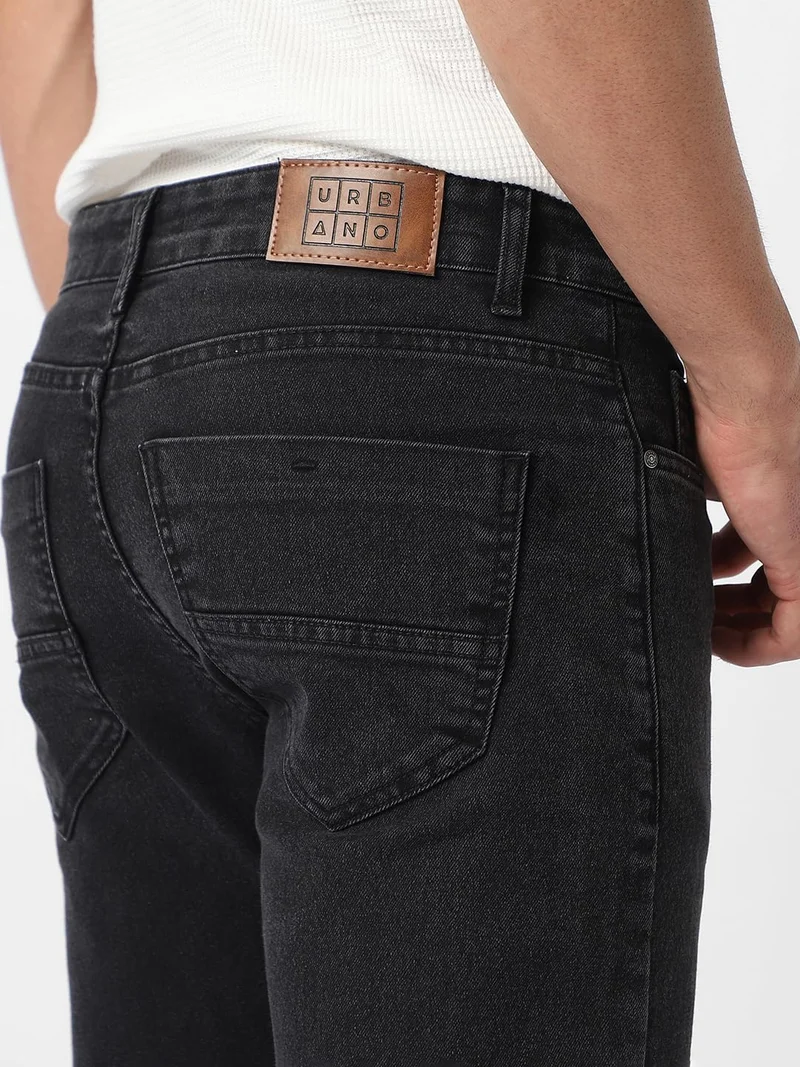 Urbano Fashion  Urbano Fashion Men's Black Regular Fit Washed Jeans Stretchable  | Best Price UAE