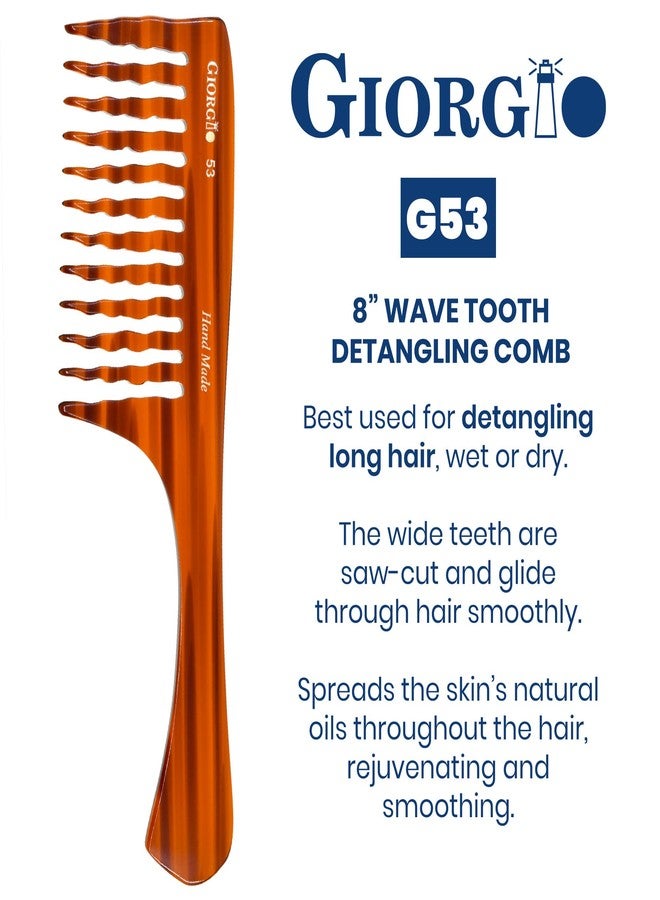 Giorgio G53 Wide Tooth Comb for Curly and Thick Hair - Large Handmade Rake Detangler for Wet or Dry Hair, Hand-Polished (8") - Image 2