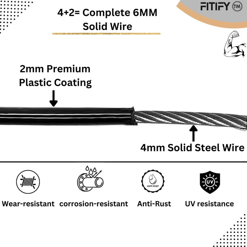 FITIFY Gym Machine Cable Wire (6mm) with Locking Accessories – ULocks, Eye Locks & Snap Hooks (Black Wire, 30 Meter) - Image 3