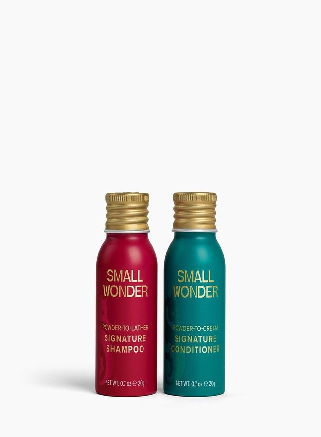 SMALL WONDER مجموعة صغيرة من شامبو وبلسم سمول وندر® سيجنتشر للسفر، 0.7 أونصة (تكفي حتى 20 استخدامًا) - خالية من الكبريتات والبارابين، آمنة على الشعر المصبوغ، تركيبة تتحول من بودرة إلى رغوة كريمية - Image 1
