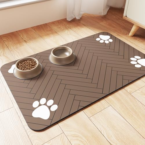DK177 Pet Feeding Mat-Absorbent Pet Placemat for Food and Water Bowl, with Waterproof Rubber Backing, Quick Dry Water Dispenser Mat for Dog and Cat (20"x12", Coffee) - Image 1