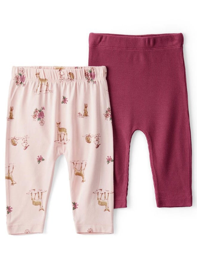 carter's بنطلون بنات رضيع من Purelysoft عبوة 2، طباعة غزال بورغندي، 6 أشهر - Image 1