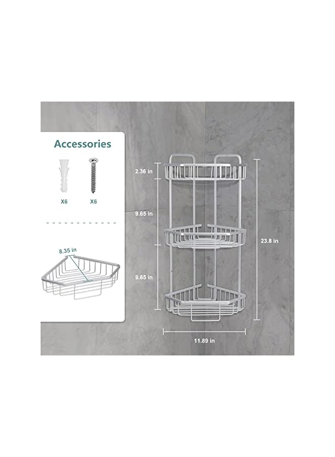 Raxoom Standing Free Shower Caddy, Rustproof Floor Caddy for Bathroom/Kitchen, 3-Tier Aluminum Corner Shower Rack No Assembly Required (Silver) - Image 4