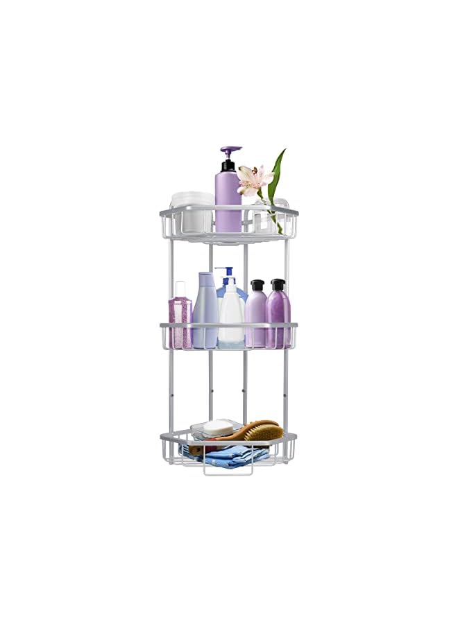 Raxoom Standing Free Shower Caddy, Rustproof Floor Caddy for Bathroom/Kitchen, 3-Tier Aluminum Corner Shower Rack No Assembly Required (Silver) - Image 2