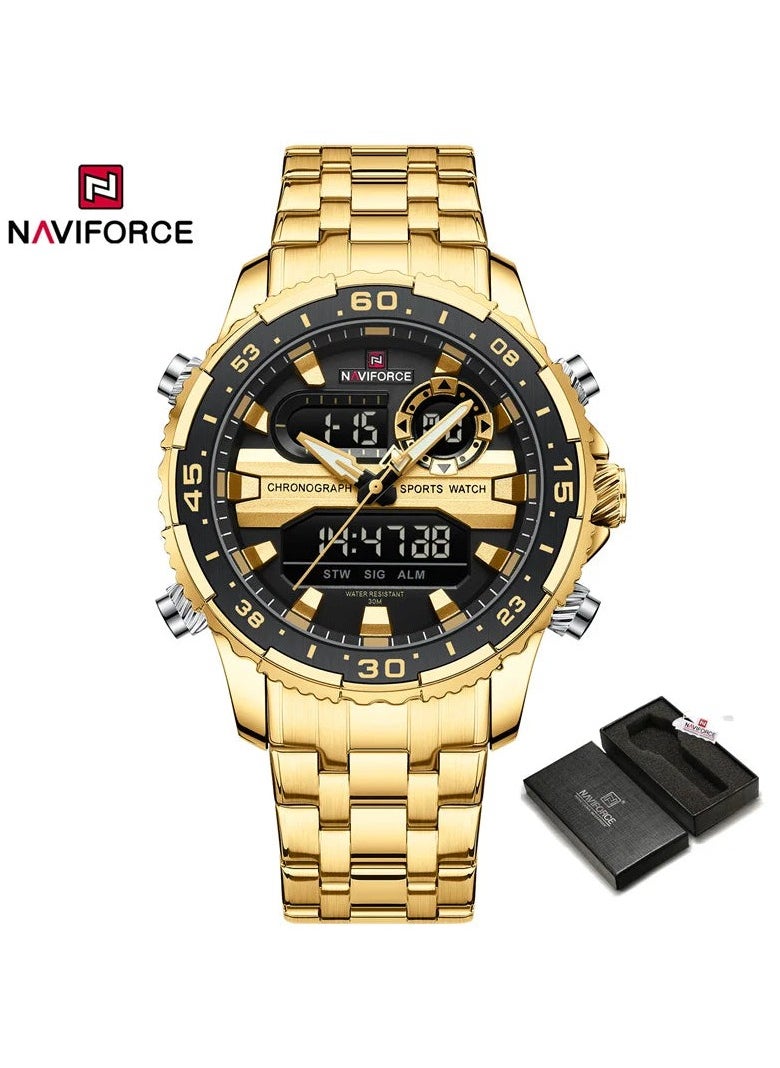 NAVIFORCE Stylish Stainless Steel Analog Digital Sports Watch for Men with Chronograph Dual Display Water Resistant Durable Bracelet Multi-Function Timepiece for Casual and Business Wear  - Image 1