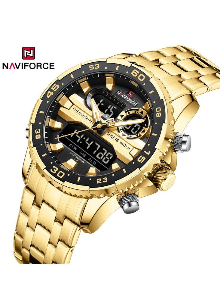 NAVIFORCE Stylish Stainless Steel Analog Digital Sports Watch for Men with Chronograph Dual Display Water Resistant Durable Bracelet Multi-Function Timepiece for Casual and Business Wear  - Image 2