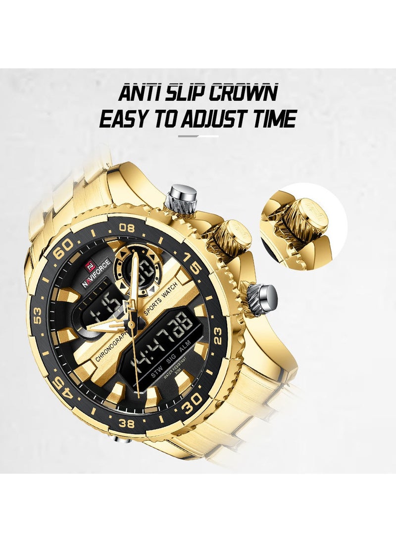 NAVIFORCE Stylish Stainless Steel Analog Digital Sports Watch for Men with Chronograph Dual Display Water Resistant Durable Bracelet Multi-Function Timepiece for Casual and Business Wear  - Image 5