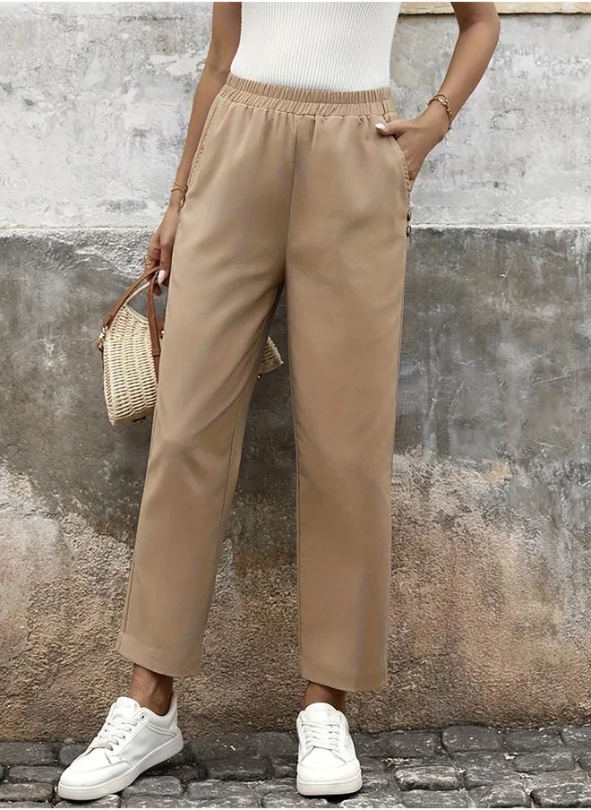 تايك تو Take Two Solid Elastic Waist Loose Fit Pants