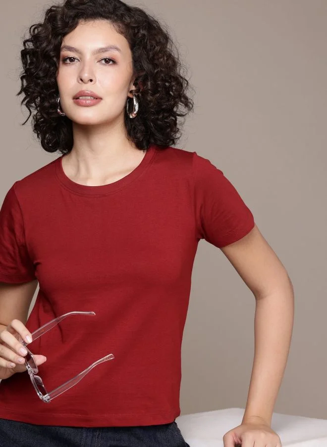 Women Regular Fit Solid Crew Neck Short Sleeve T-Shirt