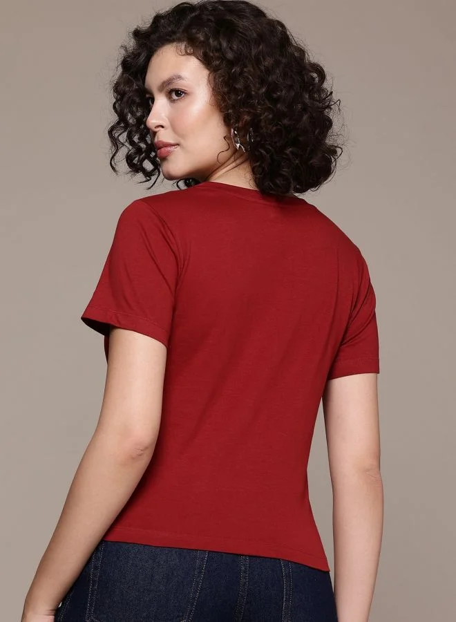 Freehand  Women Regular Fit Solid Crew Neck Short Sleeve T-Shirt  | Best Price UAE