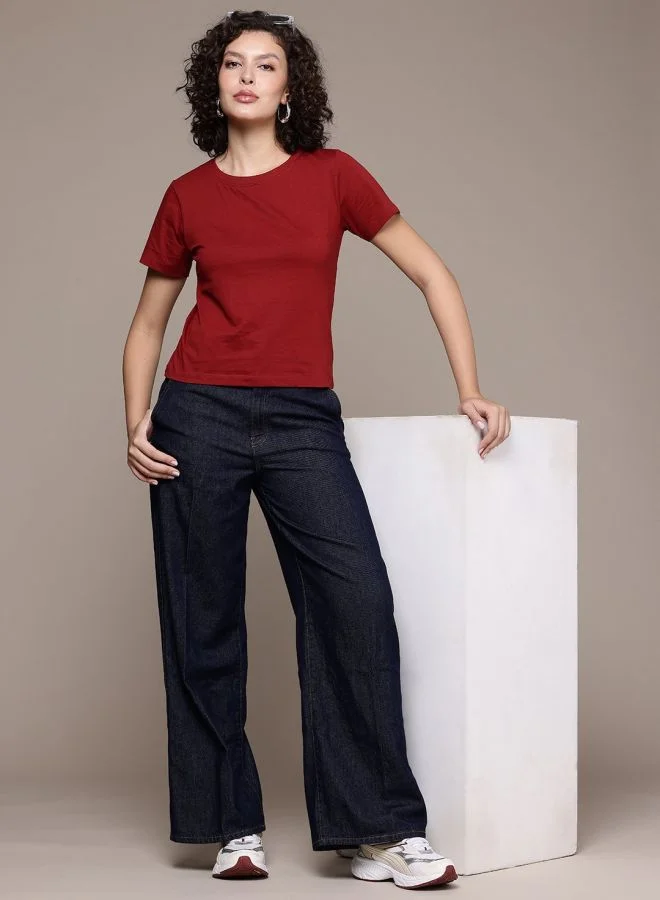 Freehand  Women Regular Fit Solid Crew Neck Short Sleeve T-Shirt  | Best Price UAE