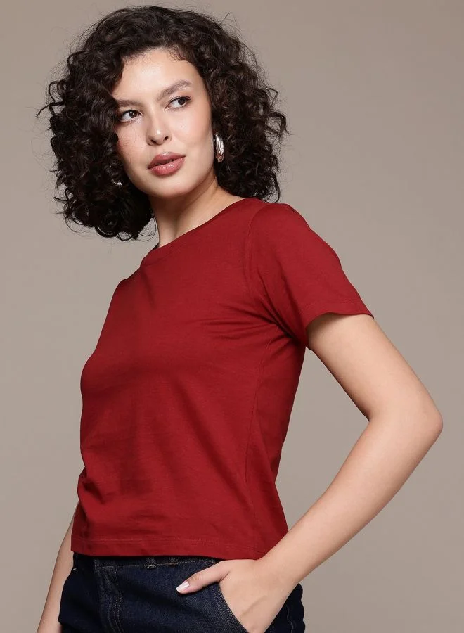 Freehand  Women Regular Fit Solid Crew Neck Short Sleeve T-Shirt  | Best Price UAE