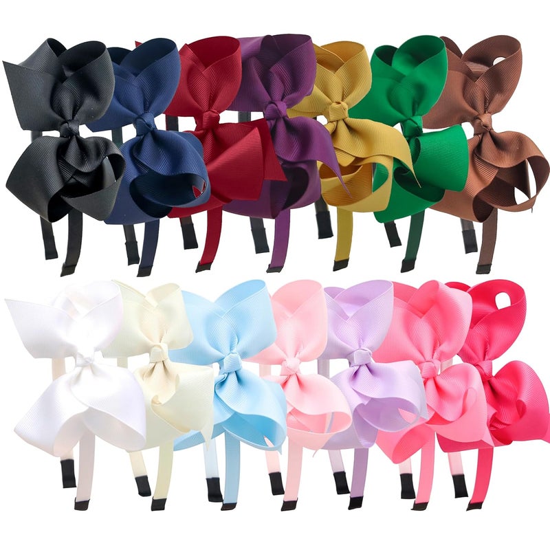 XIMA 14pcs Bows Headbands for Girls45inch Baby Girls Ribbon Hair Bows Headband with Teeth for 412years Kids Children Teens Hair Bands Accessories