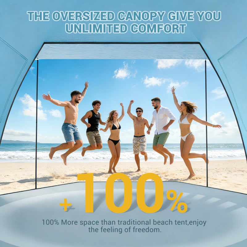 Elegear CumbreXâ„¢ Beach Tent Sun Shelter with Canopy, 6-8 Person Beach Tent, Easy Setup UPF 50+ UV Protection Portable Lightweight Double Silver Coating Cabana Sun Shade Shelter - Sky Blue - Image 2