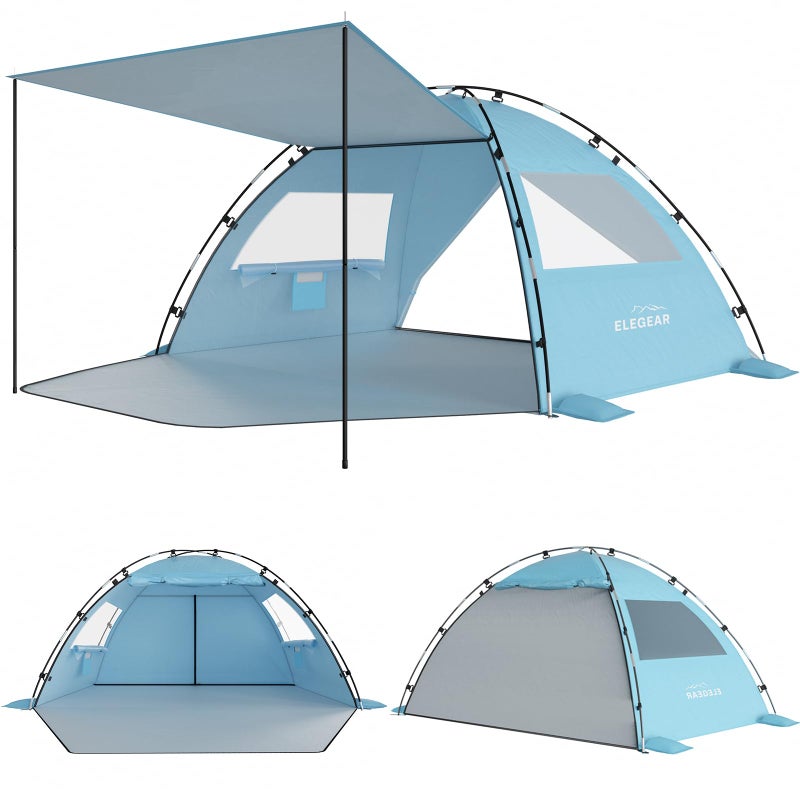 Elegear CumbreXâ„¢ Beach Tent Sun Shelter with Canopy, 6-8 Person Beach Tent, Easy Setup UPF 50+ UV Protection Portable Lightweight Double Silver Coating Cabana Sun Shade Shelter - Sky Blue - Image 1