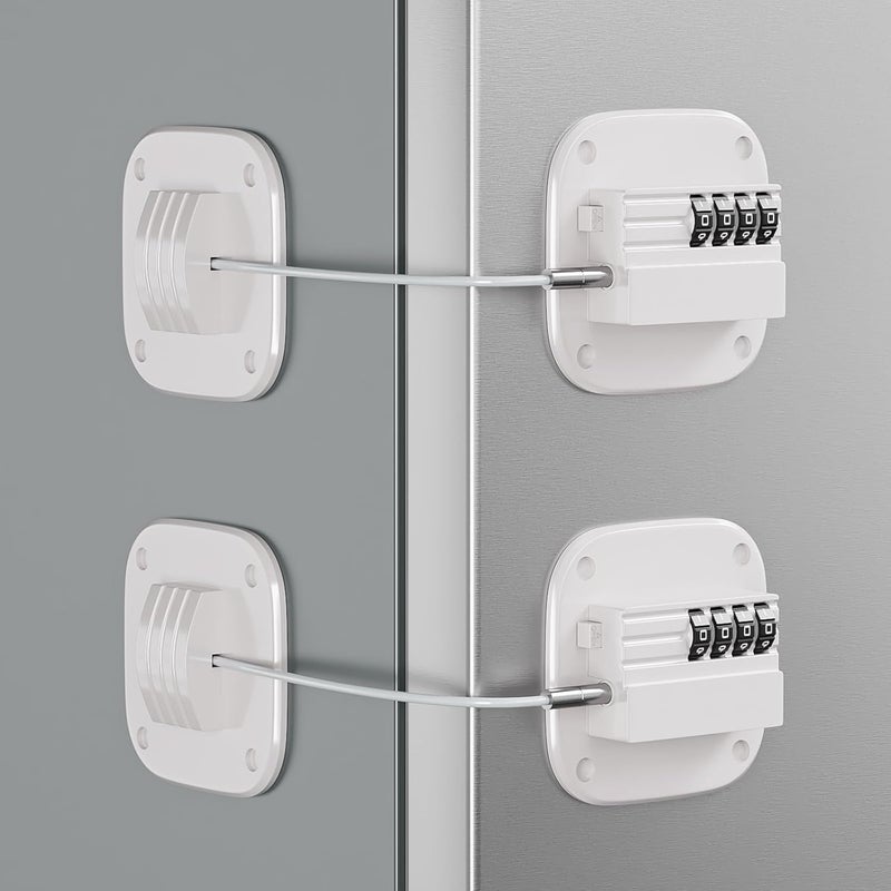 Teraves 2 Pack Fridge Lock with Combination, No Key Required, Upgrade Refrigerator Lock with Adhesive and Screws, Freezer Cabinet Pantry Drawer Latch to Keep Door Closed, for Kids Adults Cats & Dogs, White - Image 1