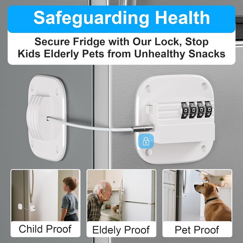 Teraves 2 Pack Fridge Lock with Combination, No Key Required, Upgrade Refrigerator Lock with Adhesive and Screws, Freezer Cabinet Pantry Drawer Latch to Keep Door Closed, for Kids Adults Cats & Dogs, White - Image 3