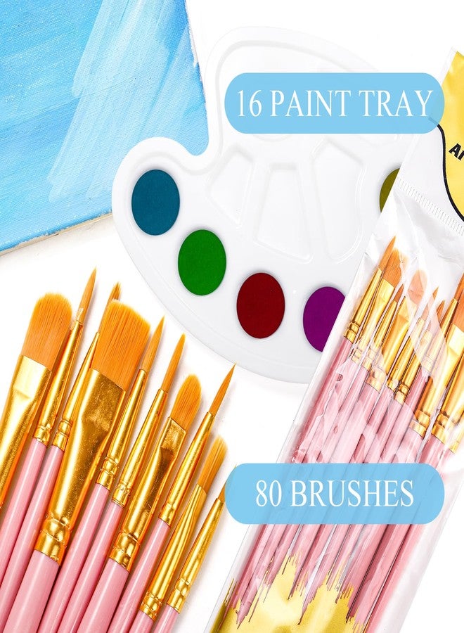 Cedilis 96 Pcs Painting Brush Palette Set, 80 Paint Brushes and 16 Paint Palette Tray for Oil, Watercolor, Acrylic Painting, Kids, Students, Nylon Brush Head - Image 2