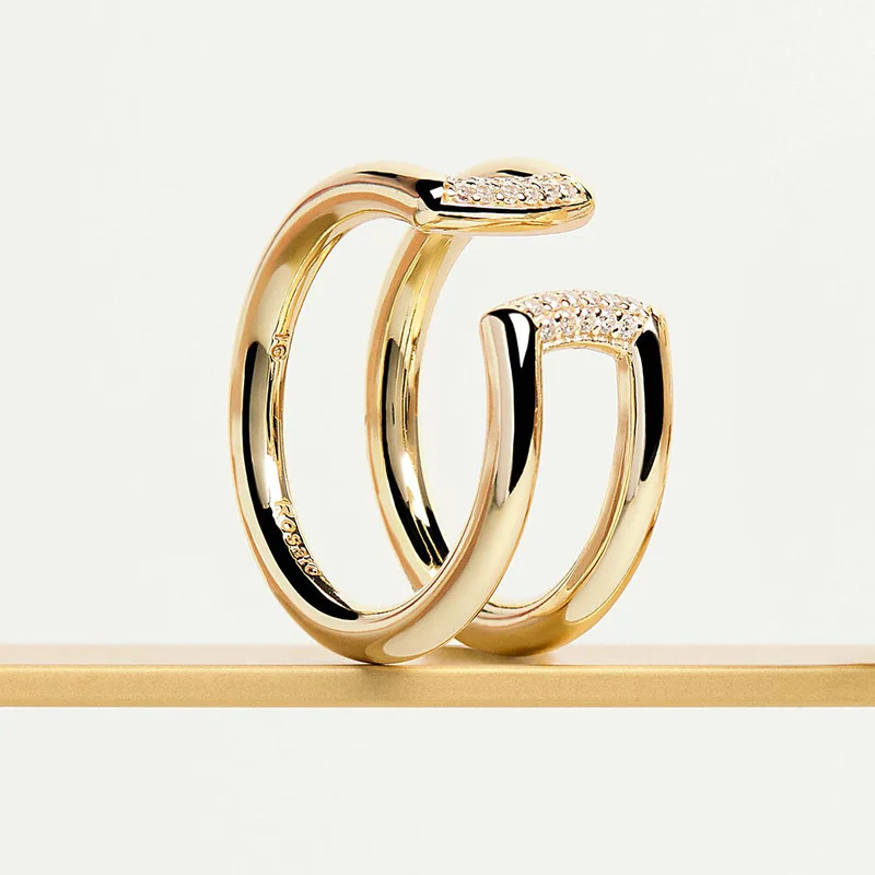 ROSATO Bianca Gold Ring with 18 White Cubic Zirconia for Women's