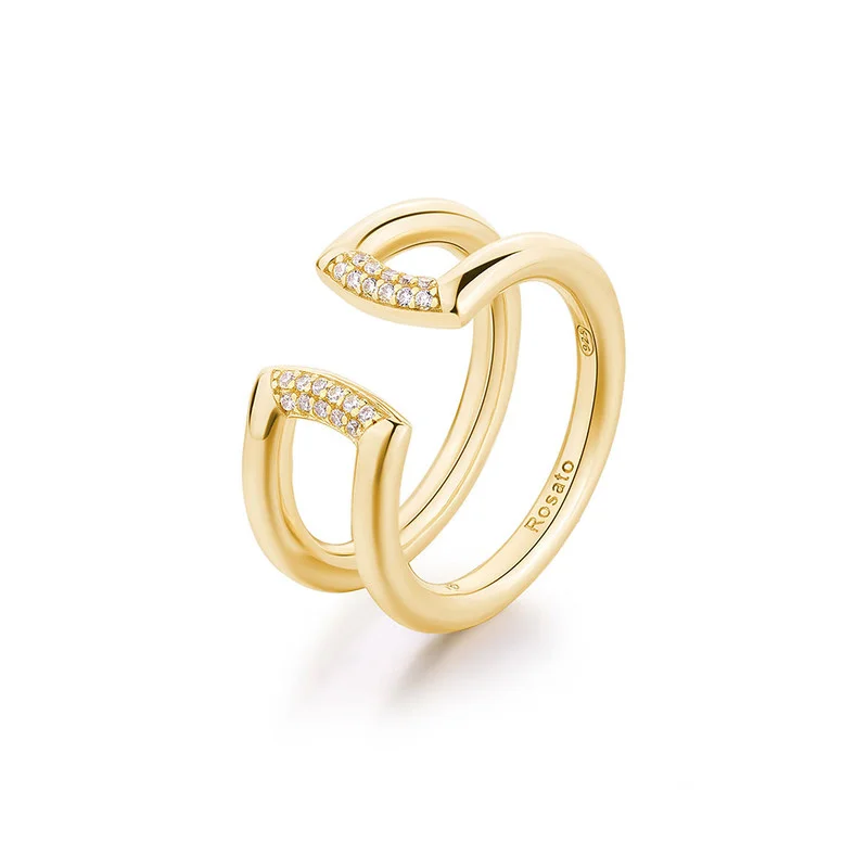 ROSATO Bianca Gold Ring with 18 White Cubic Zirconia for Women's