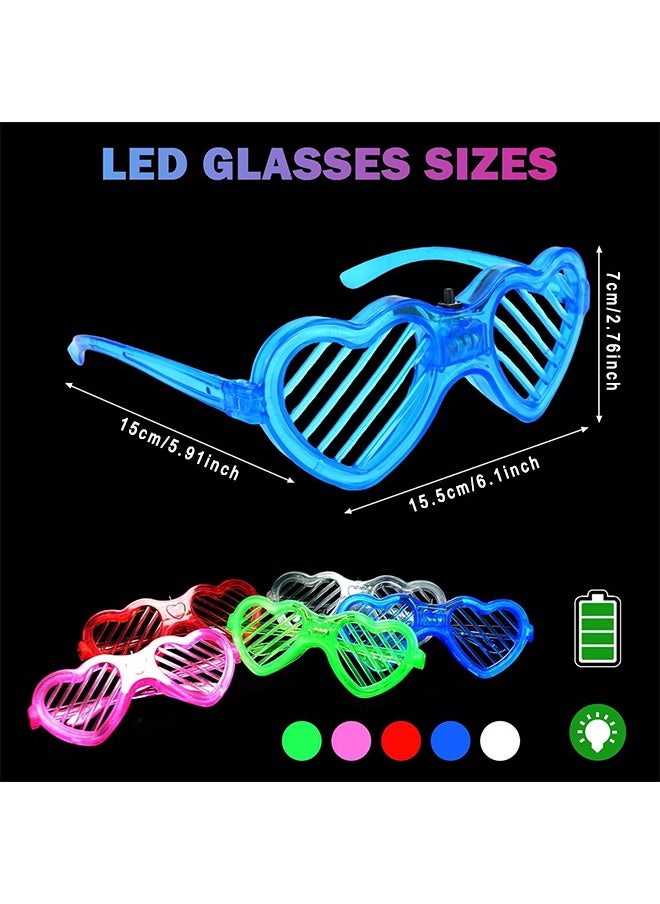 Light-Up LED Glasses, 5 Packs Heart Shape Toys Party Favors Glow In The Dark Supplies Shutter Shades Sunglasses Luminous Neon In The Dark For Adult Kids, Heart Style