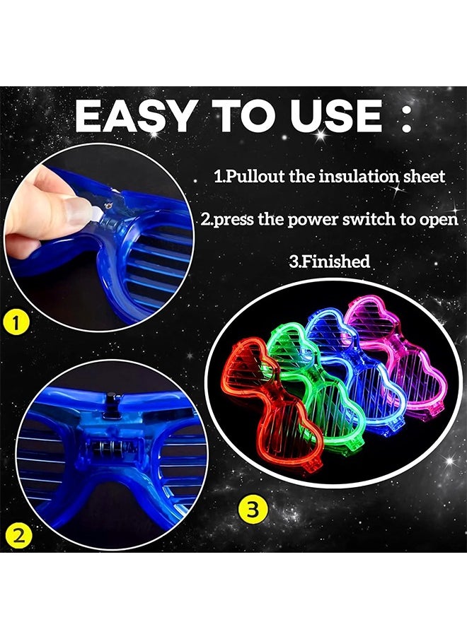 Light-Up LED Glasses, 5 Packs Heart Shape Toys Party Favors Glow In The Dark Supplies Shutter Shades Sunglasses Luminous Neon In The Dark For Adult Kids, Heart Style