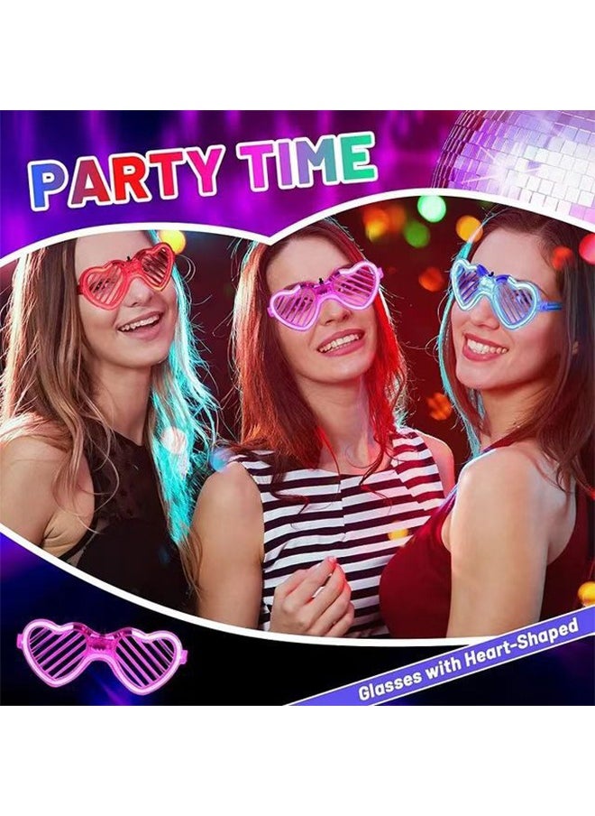 Light-Up LED Glasses, 5 Packs Heart Shape Toys Party Favors Glow In The Dark Supplies Shutter Shades Sunglasses Luminous Neon In The Dark For Adult Kids, Heart Style