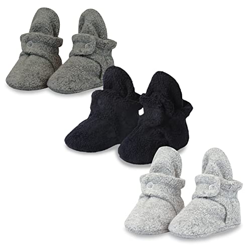Zutano Unisex Baby Cozie Fleece Baby Booties, Baby Essentials, Pack of 3, Gray/Black/Heather Gray, 3 Months - Image 1
