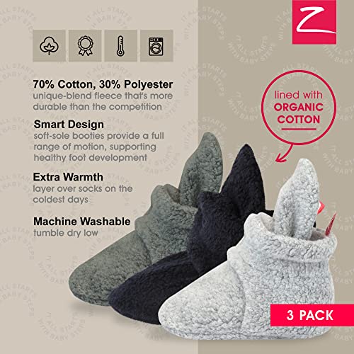 Zutano Unisex Baby Cozie Fleece Baby Booties, Baby Essentials, Pack of 3, Gray/Black/Heather Gray, 3 Months - Image 4