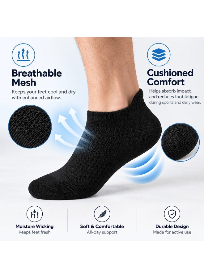 5 Pairs Ankle Sports Socks for Men & Women, Cotton Cushioned Running Socks with Arch Support, Breathable Mesh & N9 Silver Freshness - Image 4