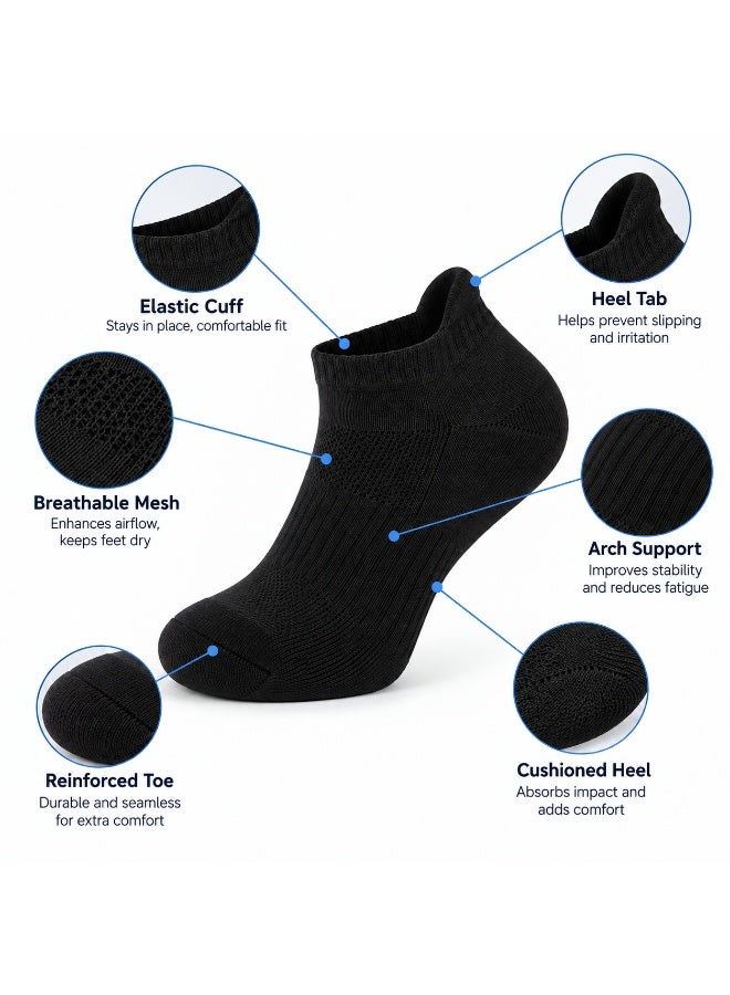 5 Pairs Ankle Sports Socks for Men & Women, Cotton Cushioned Running Socks with Arch Support, Breathable Mesh & N9 Silver Freshness - Image 3